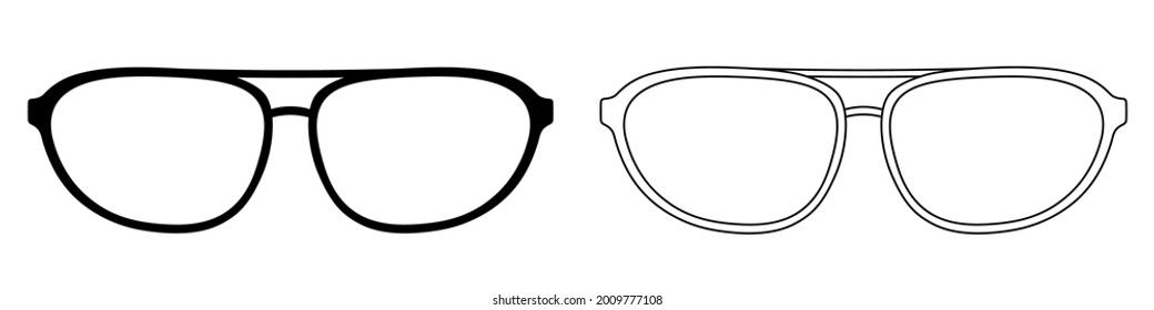 Glasses icon. Set of sunglasses icons. Vector illustration. Sunglasses vector icons. Black linear glasses icons