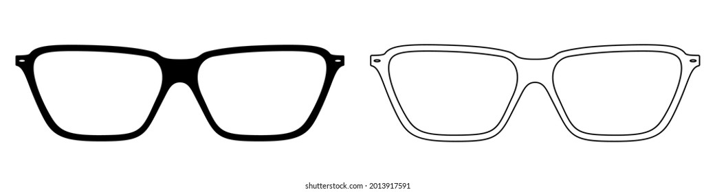 Glasses icon. Set of sunglasses icons. Vector illustration. Sunglasses vector icons. Black linear glasses icons