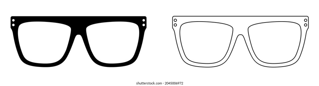 Glasses icon. Set of sunglasses icons. Vector illustration. Sunglasses vector icons. Black linear glasses icons