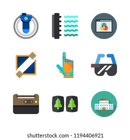 glasses icon set. vector set about rgb, ar glasses, virtual reality and school icons set.