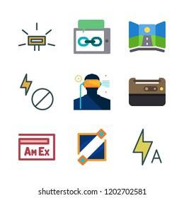 glasses icon set. vector set about flash, american express and virtual reality icons set.
