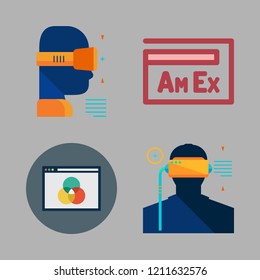glasses icon set. vector set about virtual reality, rgb, ar glasses and american express icons set.