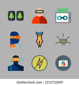 glasses icon set. vector set about ar glasses, writer, flash and rgb icons set.