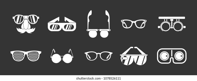 Glasses icon set vector white isolated on grey background 
