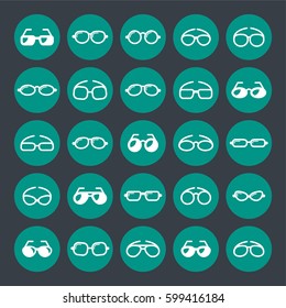Glasses icon set, vision, specs, accessory, ocular pictograms, vector illustration.
