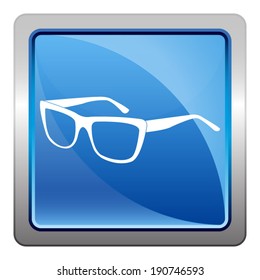glasses icon - squared vector button isolated on blue