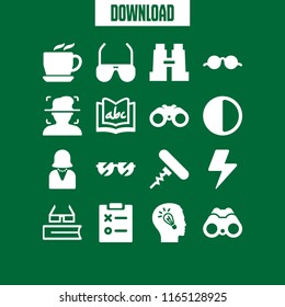 glasses icon. This set with flash, reading glasses, alphabet book and sunglasses vector icons for mobile and web