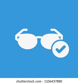 Glasses icon, Tools and utensils icon with check sign. Glasses icon and approved, confirm, done, tick, completed symbol. Vector illustration