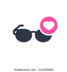 Glasses icon, Tools and utensils icon with heart sign. Glasses icon and favorite, like, love, care symbol. Vector illustration