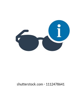 Glasses icon, Tools and utensils icon with information sign. Glasses icon and about, faq, help, hint symbol. Vector illustration
