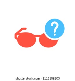 Glasses icon, Tools and utensils icon with question mark. Glasses icon and help, how to, info, query symbol. Vector illustration