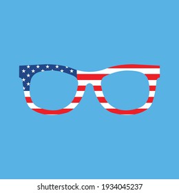 Glasses icon in trendy flat style isolated on blue background. Usa independence day symbol for your design, logo, UI. Vector illustration.