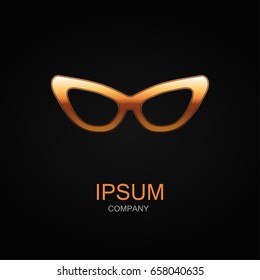 Glasses icon. Vector Illustration. Design logo element. Isolated on black background. With golden effect.