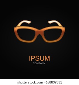 Glasses icon. Vector Illustration. Design logo element. Isolated on black background. With golden effect.