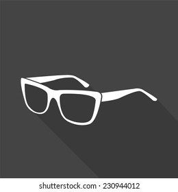 glasses icon - vector illustration with long shadow isolated on gray 