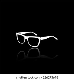 glasses icon - vector illustration with reflection isolated on black