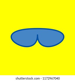 Glasses icon. Vector. Office style blue icon at yellow background.