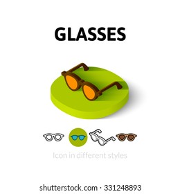 Glasses icon, vector symbol in flat, outline and isometric style