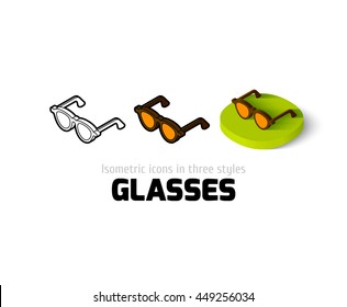 Glasses icon, vector symbol in flat, outline and isometric style