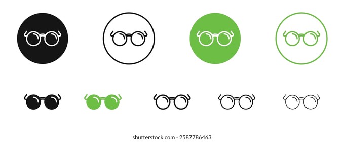 Glasses icons in black and green colors collection