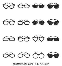 Glasses Icons. Black Scribble Design. Vector Illustration.