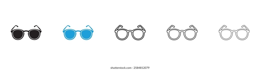 Glasses icons collection vectors in black and blue