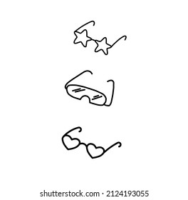 Glasses Icons - Different Angle View - Black Vector Illustration Set - Isolated On White Background