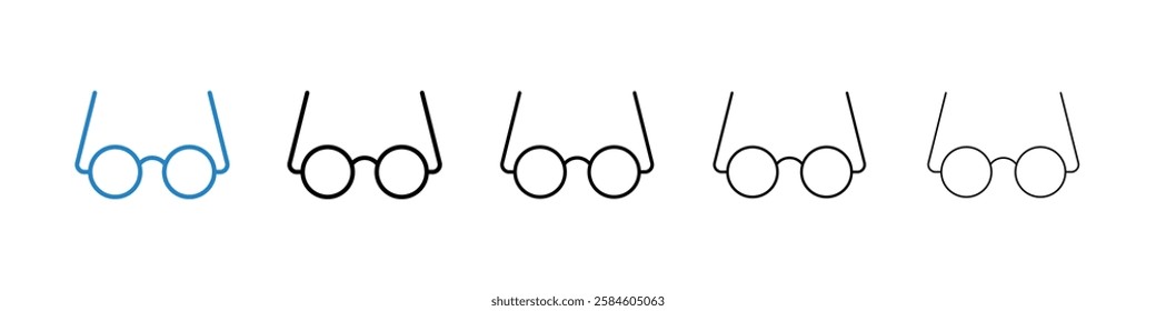 Glasses icons in five different stroke sizes