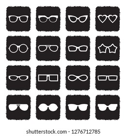 Glasses Icons. Grunge Black Flat Design. Vector Illustration. 