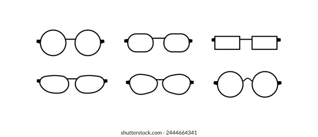 Glasses icons. Outline, a set of points for character design. Vector icons