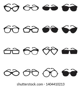 Glasses Icons. Set 2. Black Flat Design. Vector Illustration. 