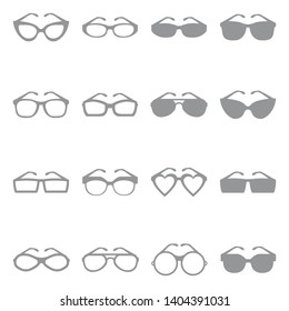 Glasses Icons. Set 2. Gray Flat Design. Vector Illustration.