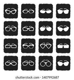 Glasses Icons. Set 2. Grunge Black Flat Design. Vector Illustration.