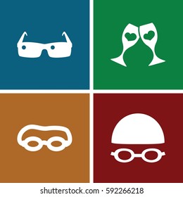 glasses icons set. Set of 4 glasses filled icons such as 