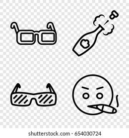 Glasses icons set. set of 4 glasses outline icons such as glasses, champagne, sunglasses