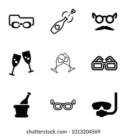 Glasses icons. set of 9 editable filled and outline glasses icons such as underwater mask