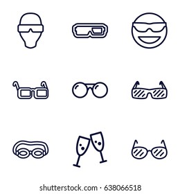 Glasses icons set. set of 9 glasses outline icons such as