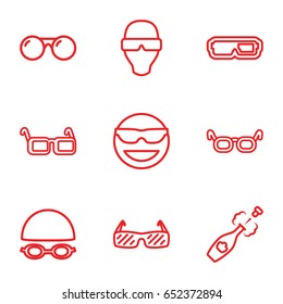 Glasses icons set. set of 9 glasses outline icons such as glasses