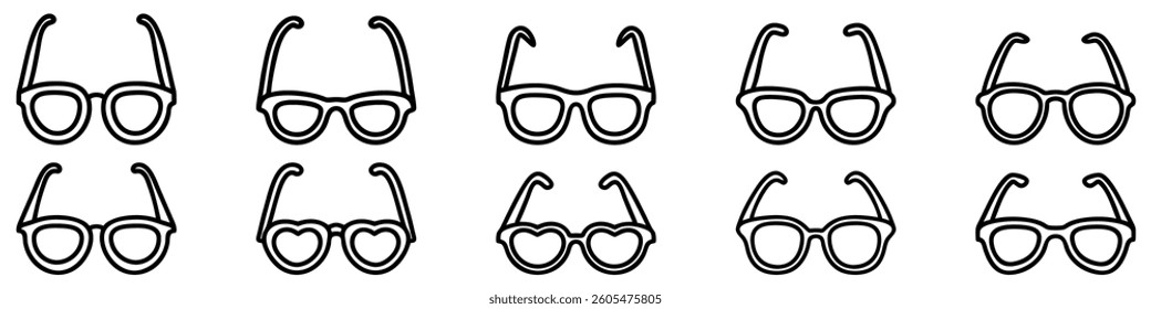 Glasses icons set. Black glasses icon in flat design. Glasses symbol isolated. Vector illustration