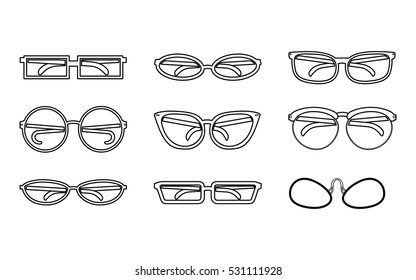 Glasses Icons Set. Collection of Different Glasses Types.