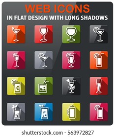 glasses icons set in flat design with long shadow
