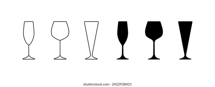 Glasses icons set. Linear and silhouette style. Vector icons