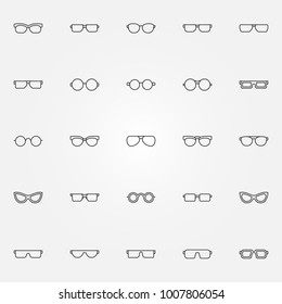 Glasses icons set. Vector collection of eyeglasses or spectacles concept symbols in thin line style