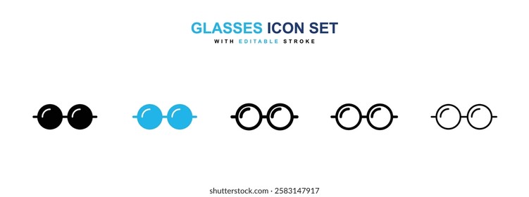 Glasses icons vector collection in black and blue colors on white background