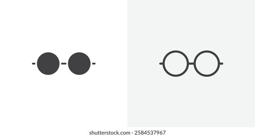 Glasses icons vectors illustrations in black fill and liner versions