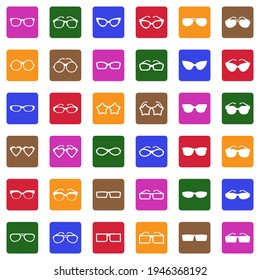 Iconos de lentes. Colección Llanta Blanca En Cuadrado. Ilustración vectorial.