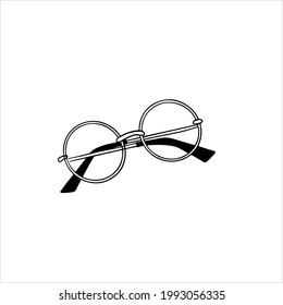 Glasses, illustration black glasses silhouette isolated on white background. Doodle style.