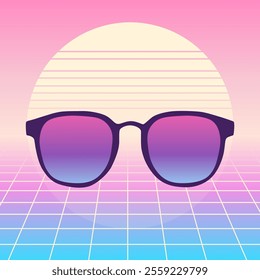 Glasses Illustration Design With Vaporwave Style And Simple Background