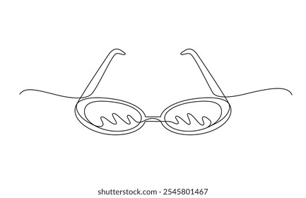 Glasses for improving vision, sunglasses drawn with continuous line in minimalism abstract style, editable vector contour.