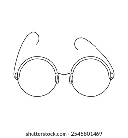 Glasses for improving vision, sunglasses drawn with continuous line in minimalism abstract style, editable vector contour.